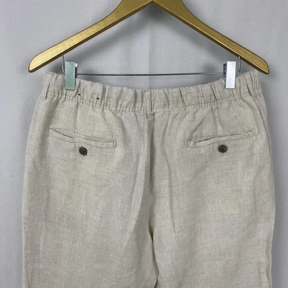 Tasso Elba Pants Mens 38x29 Beige 100% Linen Drawstring Elastic Waist 32x30